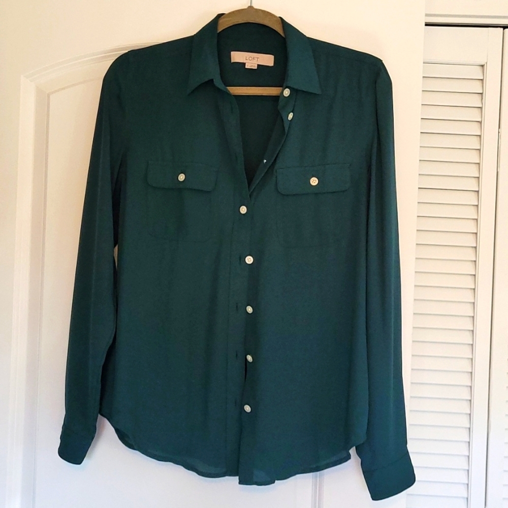 LOFT Hunter Green Utility Blouse